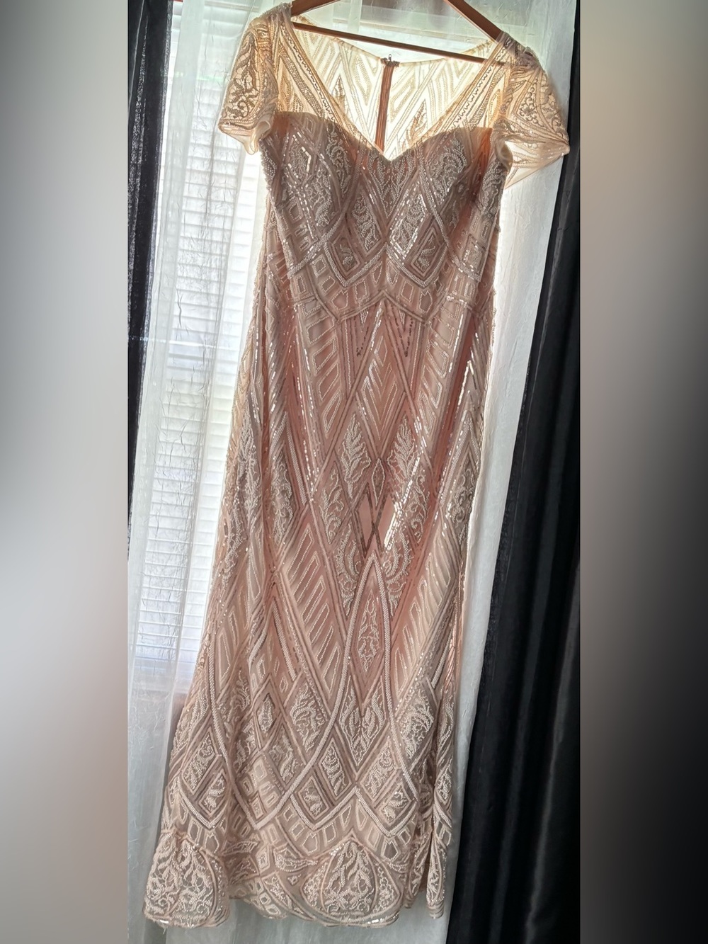 Glamour La Femme Beaded Blush Pink Formal Gown